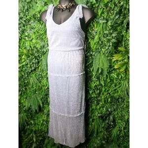 GLAMOUR Women Dress 10 Blue Metallic Silver Formal Ruffle Accent NWT $80.00 0112
